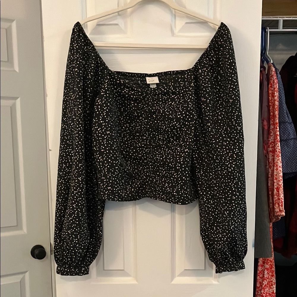 A New Day Black and White Smocked Puff Sleeve Blouse